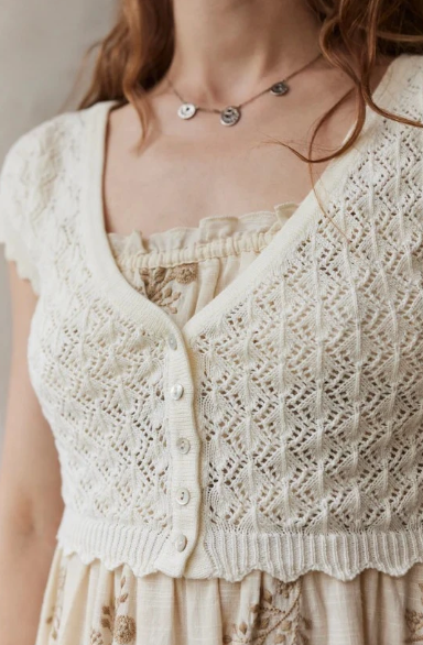 Mona cropped lace cardigan in cream cotton, voriagh.com