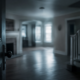 Open door reveals blurred, dimly lit interior.