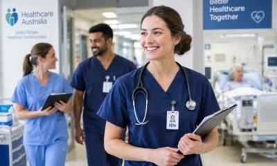 Nursing professionals in a modern Australian hospital, highlighting healthcare staffing solutions and patient care through Healthcare Australia.